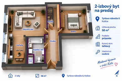 Byty na predaj 2-izbový, Košice-Staré Mesto · €199 000