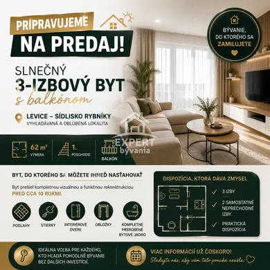 Mieszkania na sprzedaż, 3-pokojowe, Levice · €120 000