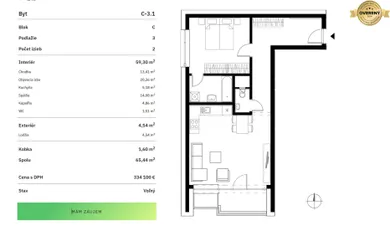 Na predaj 2-izbový byt, 65 m², Bratislava-Nové Mesto, Račianska