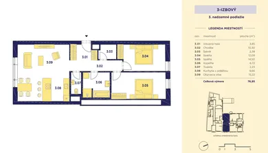 Na predaj 3-izbový byt, 77 m², Bratislava-Staré Mesto, Zámocká