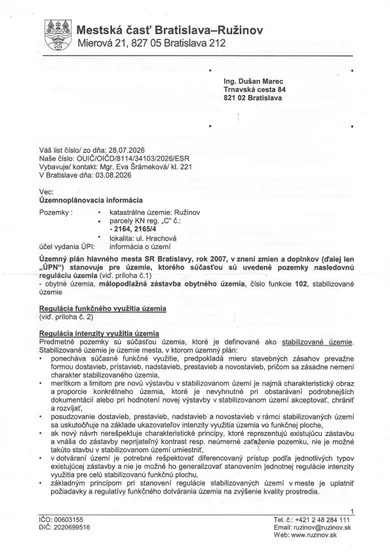 Na predaj pozemok, 782 m², Bratislava-Ružinov, Hrachová