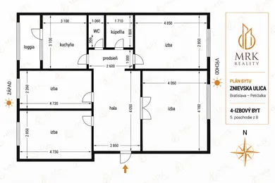 Na predaj 4-izbový byt, 87 m², Bratislava-Petržalka, Znievska