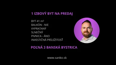Na predaj 1-izbový byt, 41 m², Banská Bystrica, Poľná