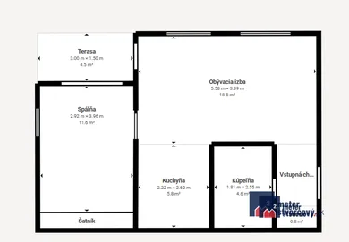Na predaj 2-izbový byt, 47 m², Kunerad