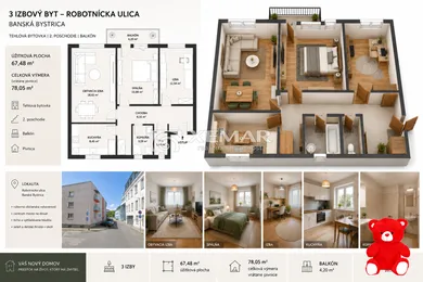 Mieszkania na sprzedaż, 3-pokojowe, Banská Bystrica · €244 000