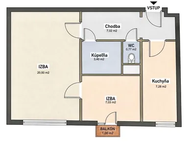 Na predaj 2-izbový byt, 46 m², Bratislava-Nové Mesto, Piešťanská