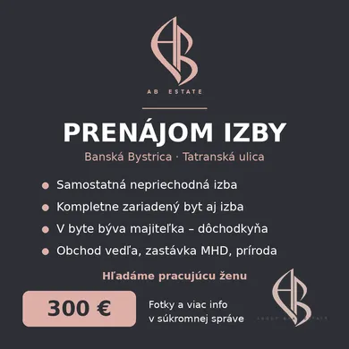 Kiadó lakások, 1-szobás, Banská Bystrica · €300