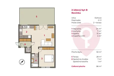 Na prenájom 2-izbový byt, 42 m², Rovinka, Dúhová
