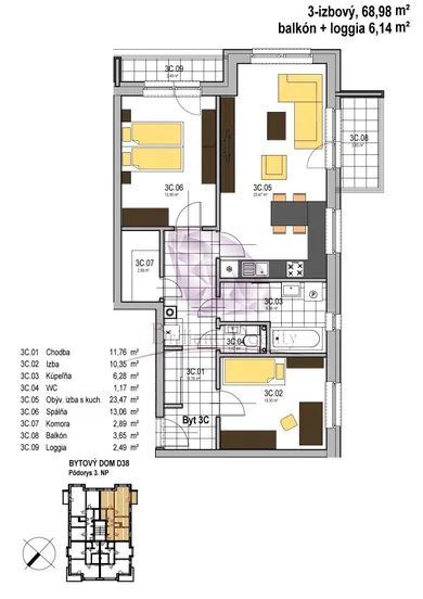 Na predaj 3-izbový byt, 69 m², Senec, Dlhá
