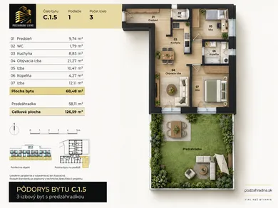 Na predaj 3-izbový byt, 127 m², Bratislava-Podunajské Biskupice