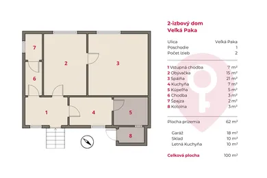 Na predaj 2-izbový dom, 59 m², Veľká Paka