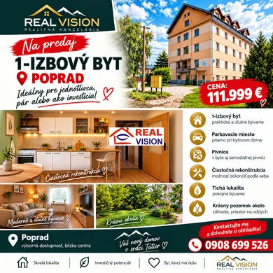 Apartments for sale, 1-room in Poprad · €111,999