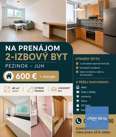 Apartments for rent, 2-room in Pezinok · €600