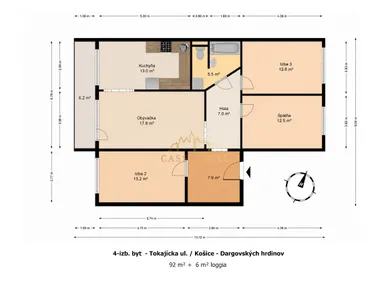 Na predaj 4-izbový byt, 98 m², Košice-Dargovských hrdinov