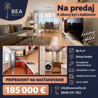 Квартиры на продажу, 4-комнатные, Dolný Kubín · €185 000