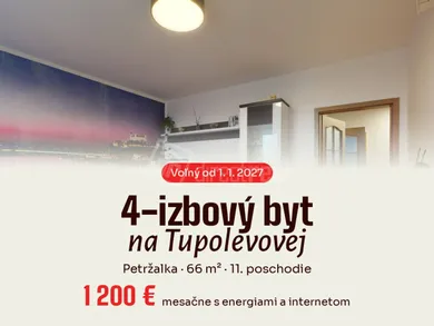 Byty na prenájom 4-izbový, Bratislava-Petržalka · €1 200