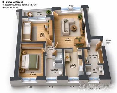 Na predaj 3-izbový byt, 68 m², Šaľa, Mostová