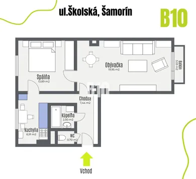 Na predaj 2-izbový byt, 51 m², Šamorín