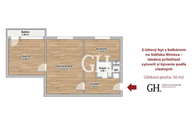 Na predaj 2-izbový byt, 50 m², Rimavská Sobota, Sídlisko Rimava