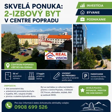 Apartments for sale, 2-room in Poprad · €165,000
