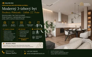 Mieszkania na sprzedaż, 3-pokojowe, Prešov · €277 655
