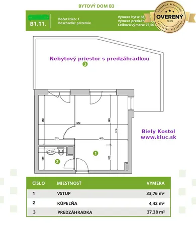 Na prenájom 2-izbový byt, 38 m², Biely Kostol