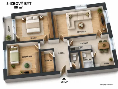 Na predaj 3-izbový byt, 80 m², Brezno, Podbrezová Štiavnička