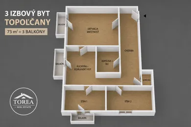 Mieszkania na sprzedaż, 3-pokojowe, Topoľčany · €133 000