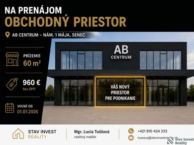Komerčné priestory na prenájom, Senec · €1 180