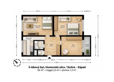 Na predaj 3-izbový byt, 65 m², Košice-Západ, Humenská 47