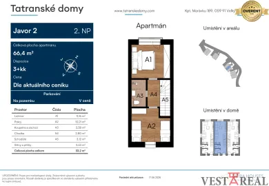 Na predaj 3-izbový byt, 66 m², Veľký Slavkov, Centrum