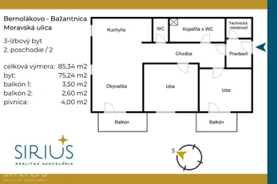 Na prenájom 3-izbový byt, 85 m², Bernolákovo, Moravská